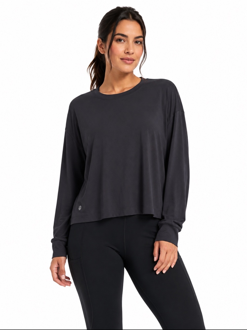 Athleta Black Modal Blend Long Sleeve Crewneck Active Top - Size M